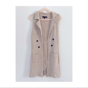 Beautiful Taupe Long Cardigan Sweater Vest